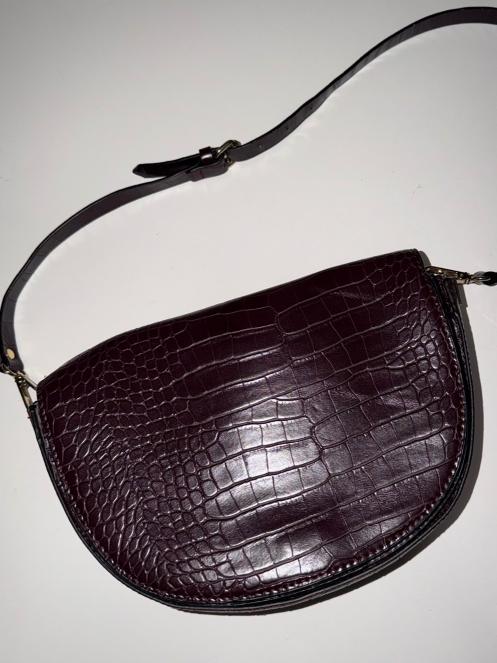 Perfect fall Zara handbag!  Burgundy the color of the season. Crocodile Purse